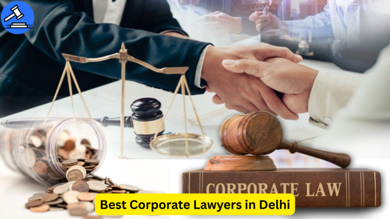 Visual representation of legal services featuring handshake, gavel, law book, scales of justice, and coins — symbolizing corporate law and financial matters handled by the Best Corporate Lawyers in Delhi.